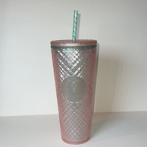 Starbucks 2023 Summer Pearl Jeweled Venti Cold Cup Tumbler Pink & Green 24 OZ